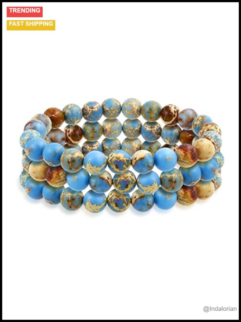 8MM Gemstone Ball Bead Stretch Bracelet Stackable Set of 3 Earth Jasper Stone
